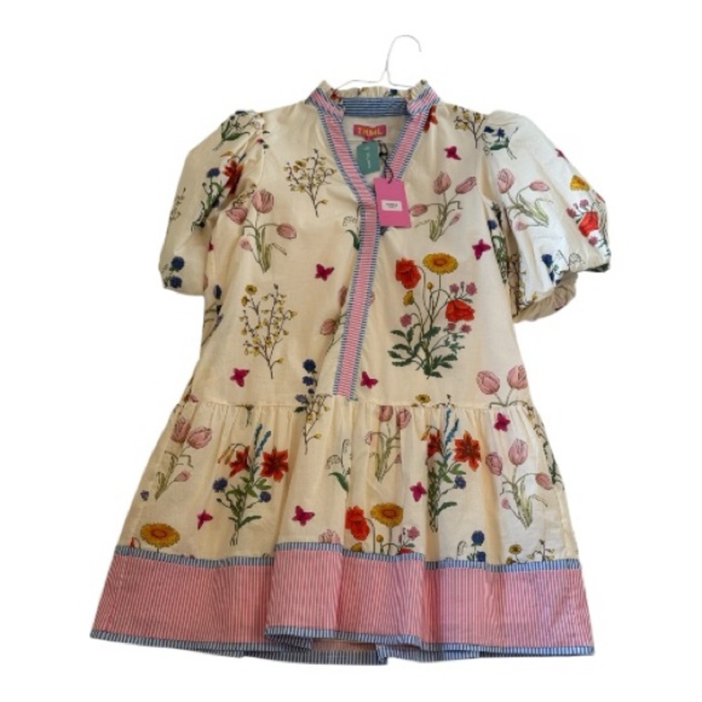 THML Floral V-Neck Top with Pink and Blue Stripes
